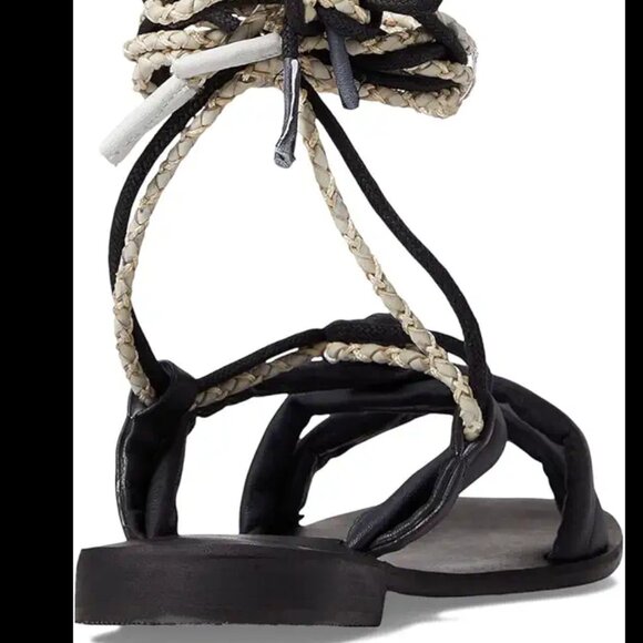 NEW Free People Linden Leather Wrap Sandals in Black  Size 39 - Picture 5 of 16